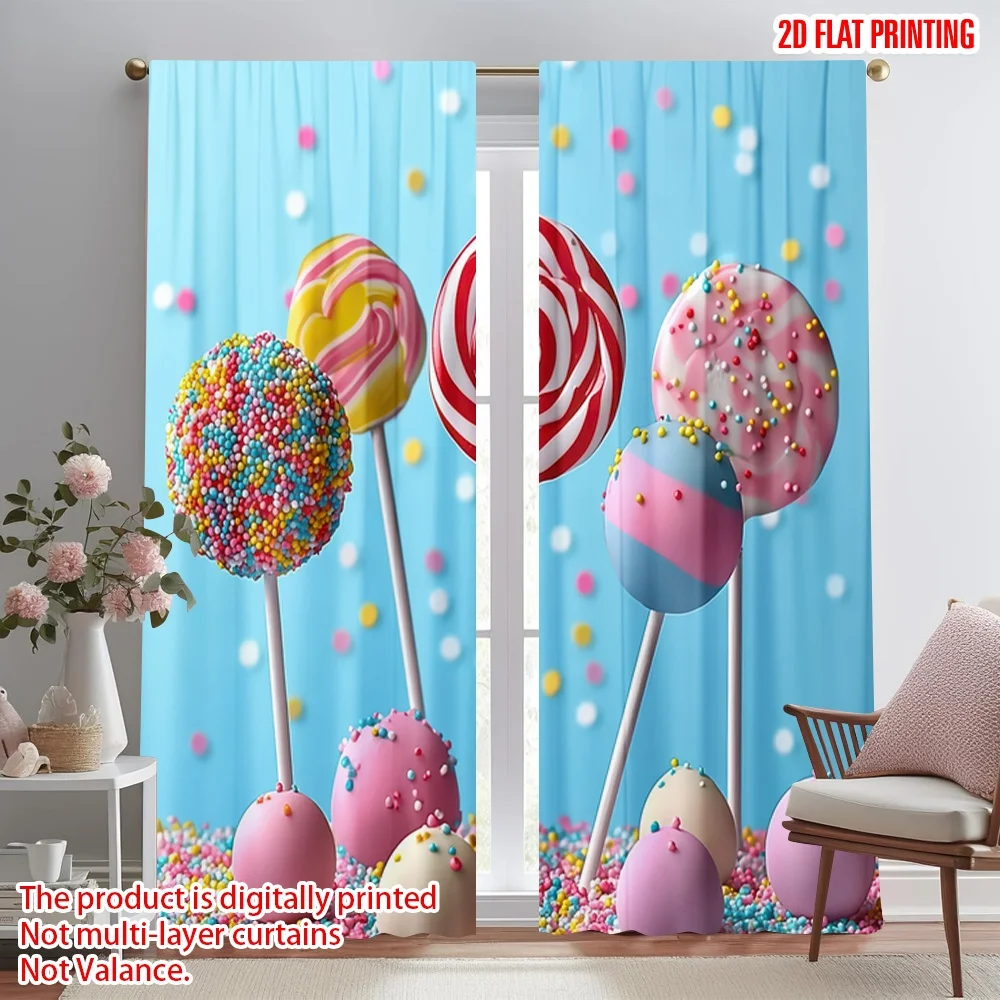 

2D flat printing 2pcs Drapes Colorful Candy Pops Digital Printed Polyester Drapes All Season Party & Holiday Decor Use for