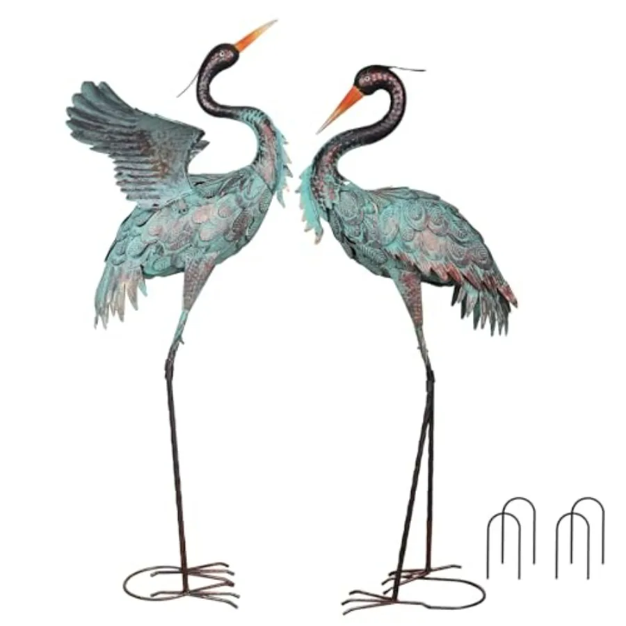 

Садовые декоративные статуэтки: Большая металлическая статуя журавля (38/36 дюймов) для двора, синяя скульптура для газона, украшение для сада и патио