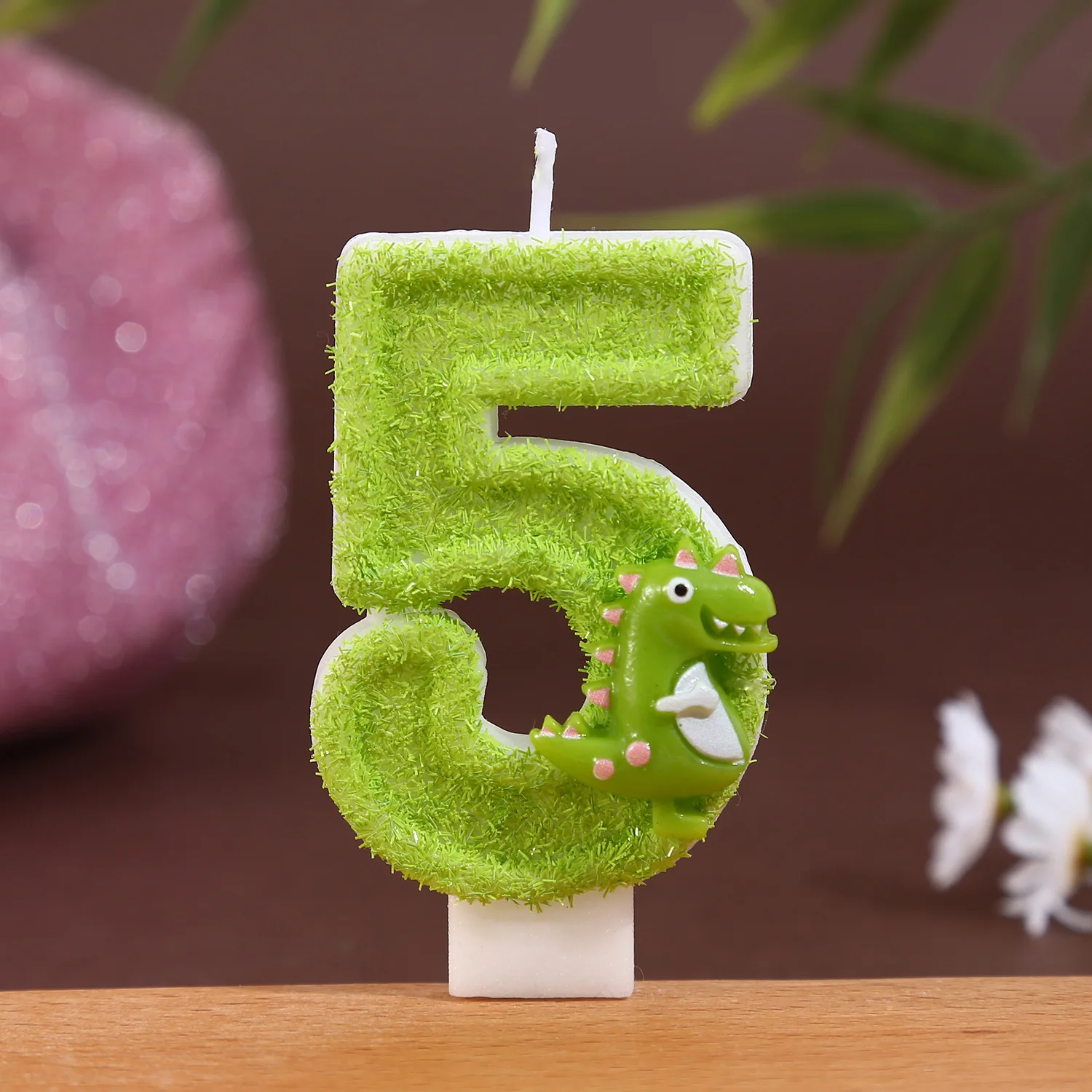 Green Sequined Birthday Candles, Cartoon Cute Dinosaur 0-9 Digital Candles Dessert Cake Plugins Festive Party Atmosphere Outfits