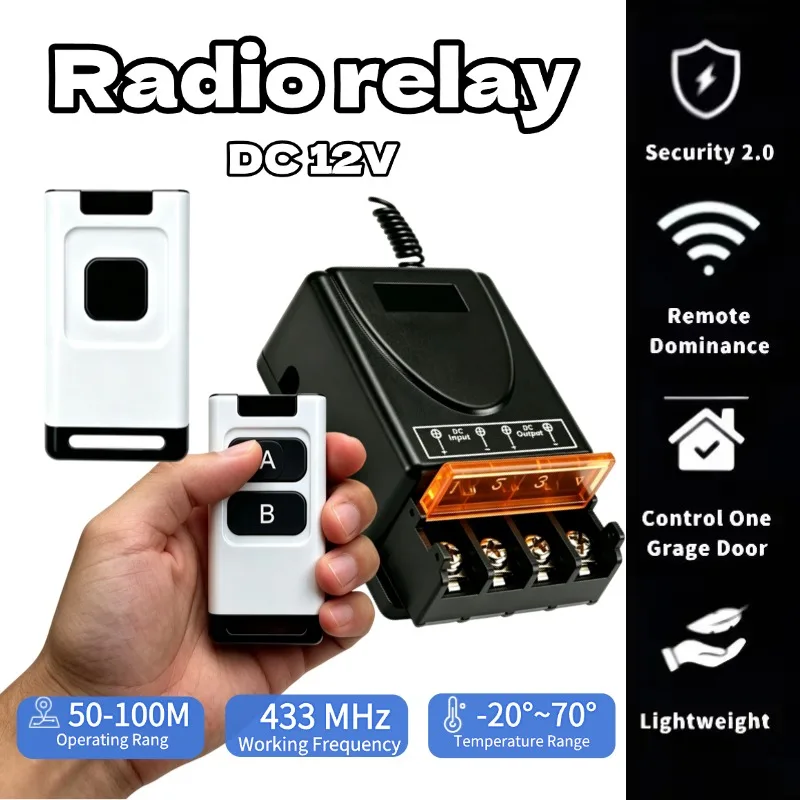 433Mhz Wireless Remote Control Switch 30A DC 12V 24V 36V 85V High Power RF Relay Receiver for Pumps Light Lamp LED 100m Range