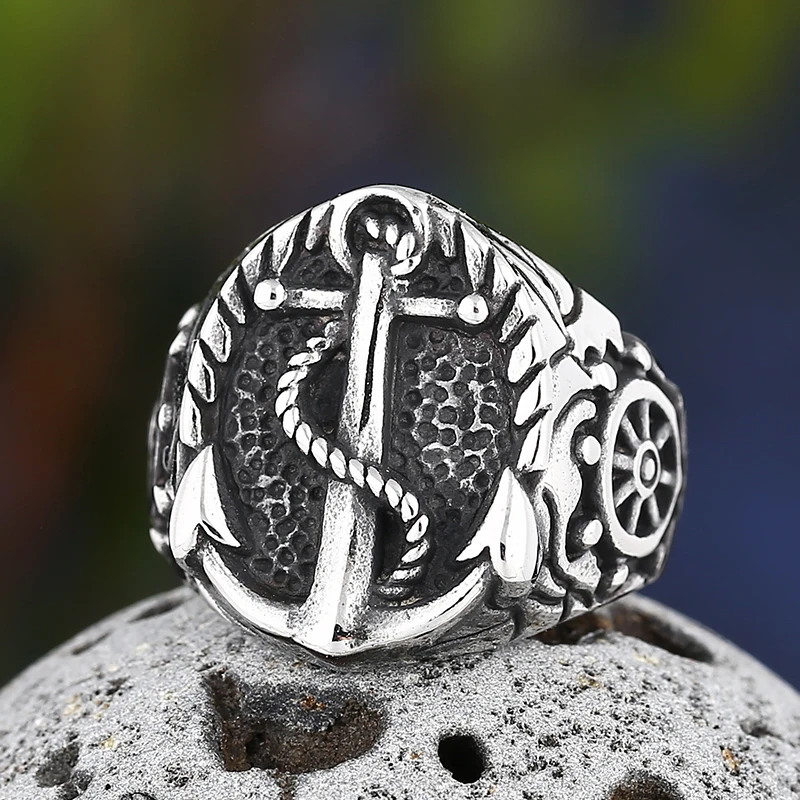 2022 New Design Stainless Steel Classic Bumps Signet Ring Navy Ship Shape Anels For Men Women Fashion Boat Jewelry Party Gift