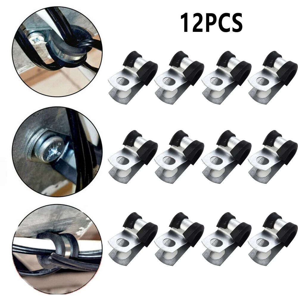 12-Pack 3/16 Inch Brake Line P-Clips With Rubber Lining Zinc Alloy Brake Pipe Clips For Chassis Mounting