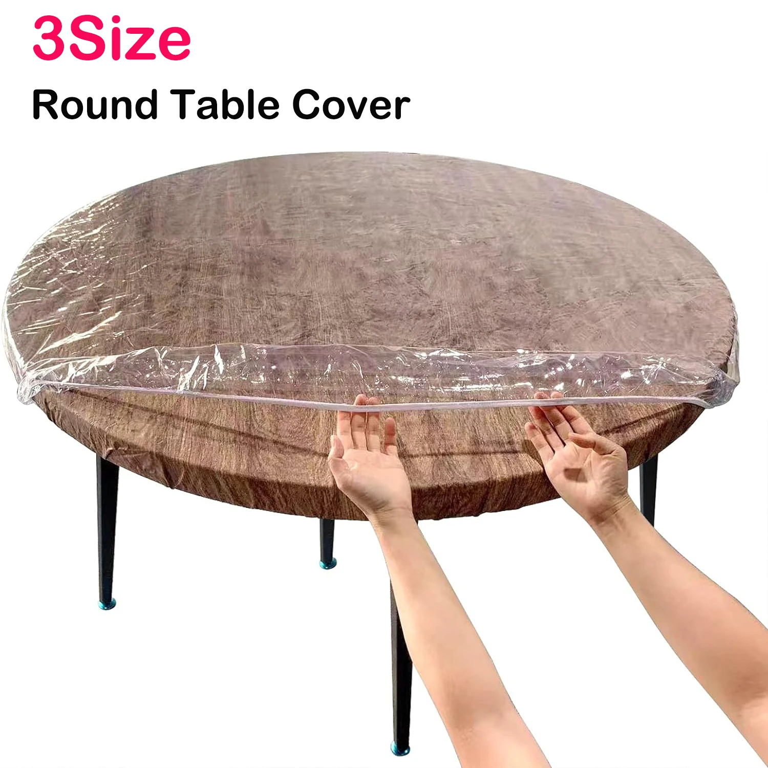 Runde Tischdecke, elastisch, transparent, PVC, wasserdicht, ölbeständig, Tischschutzhülle, für Zuhause, Esstischbezüge, Größe 3