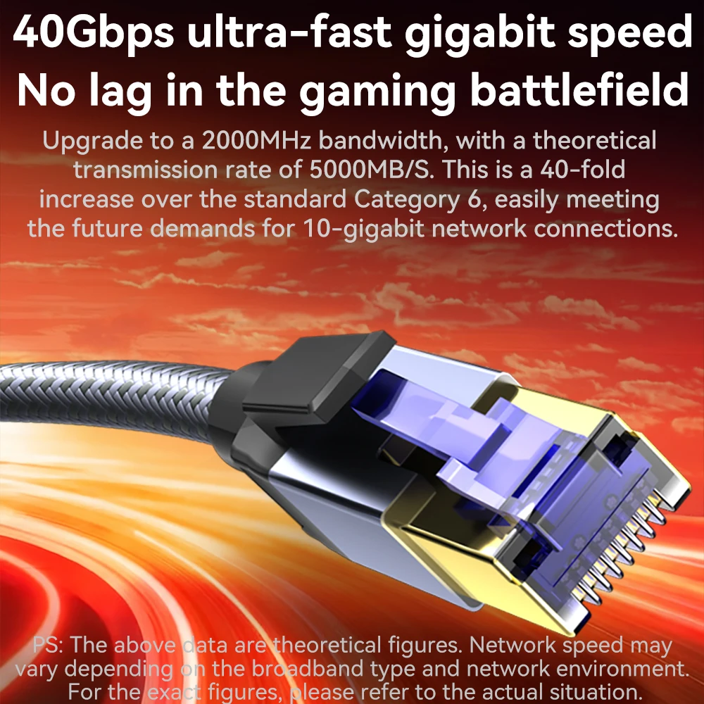 VegGieg Cat8 Ethernet Cable 40Gbps 2000MHz Braided RJ45 Gold-Plated Shielded LAN Cable for Gaming And Router