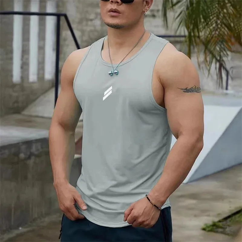 Solid color mens summer vest casual round neck mesh 3D printed sports fitness top sleeveless vest quick drying trainingvest 2024 image 4