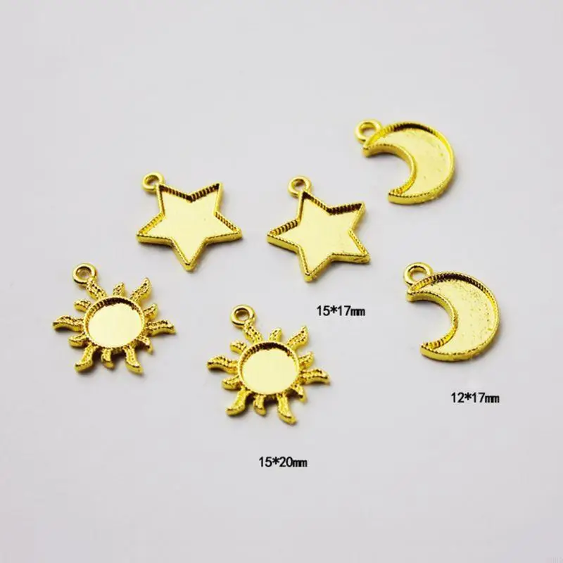 CORD 30 Pcs Metal Frame Star Moon for Sun Pendant Open Bezel Setting UV Resin Charm Jewelry Making Casting Craft DIY