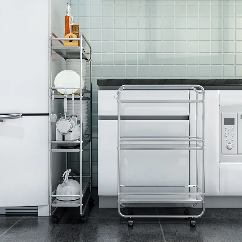 Narrow-Space Rolling Storage Cart Multi-Layer Stainless Steel Slim Organizer Trolley Kitchen Bathroom Bedroom Living Room Mobile