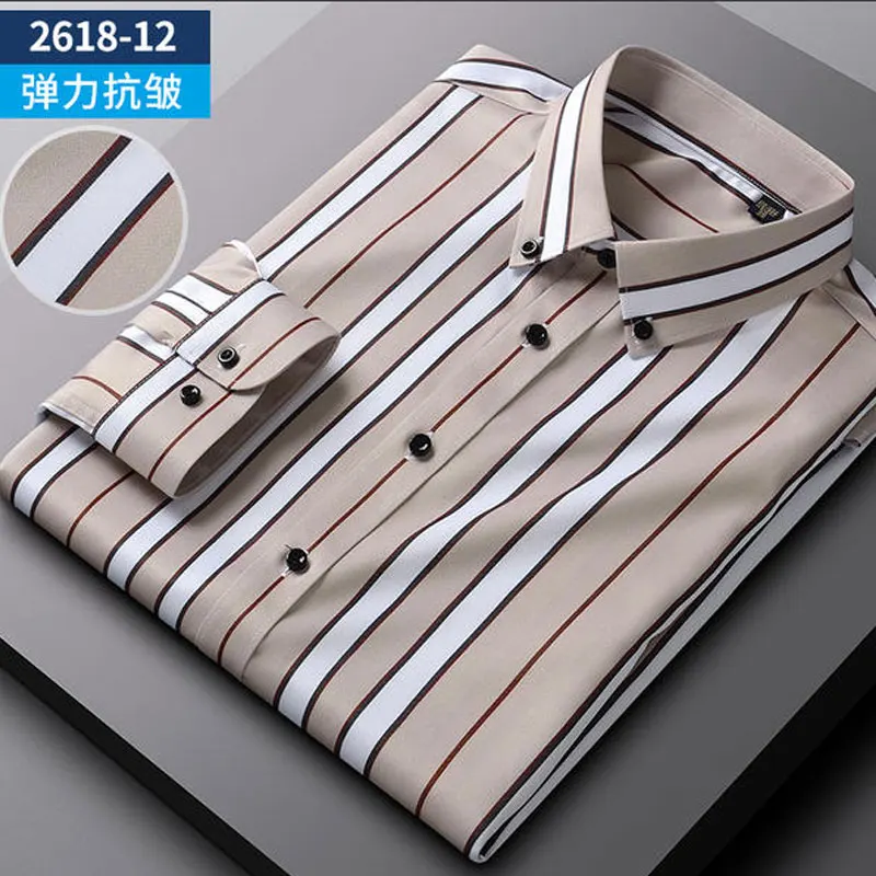 Summer men\'s long-sleeved shirt spring and summer ice silk thin stripes business casual high-quality work clothes wear fashion