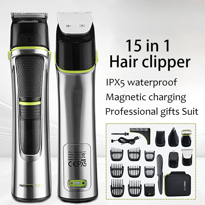 

RESUXI 15 in 1 Multifunctional Hair Clipper for Men IPX5 Waterproof Hair Cutting Machine Set USB Fast Charging Trimmer for Men