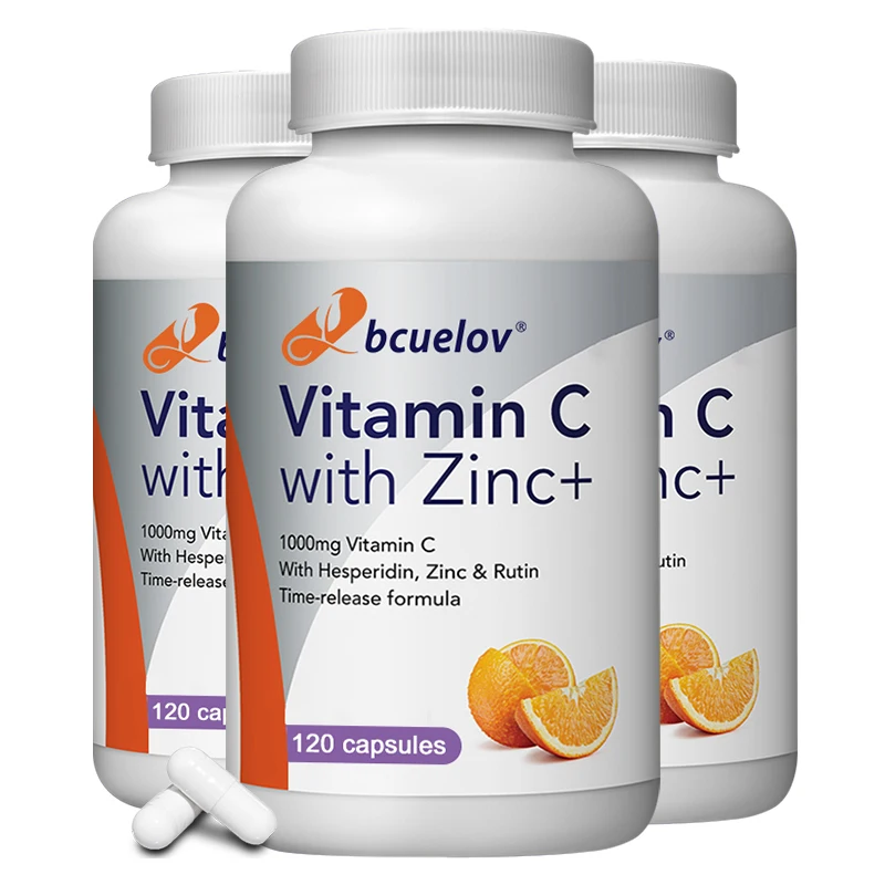 Organic Vitamin C + Zinc Capsules, High Absorption Immune Support, Antioxidant, Collagen Health Supplement - 30/60/120 Counts