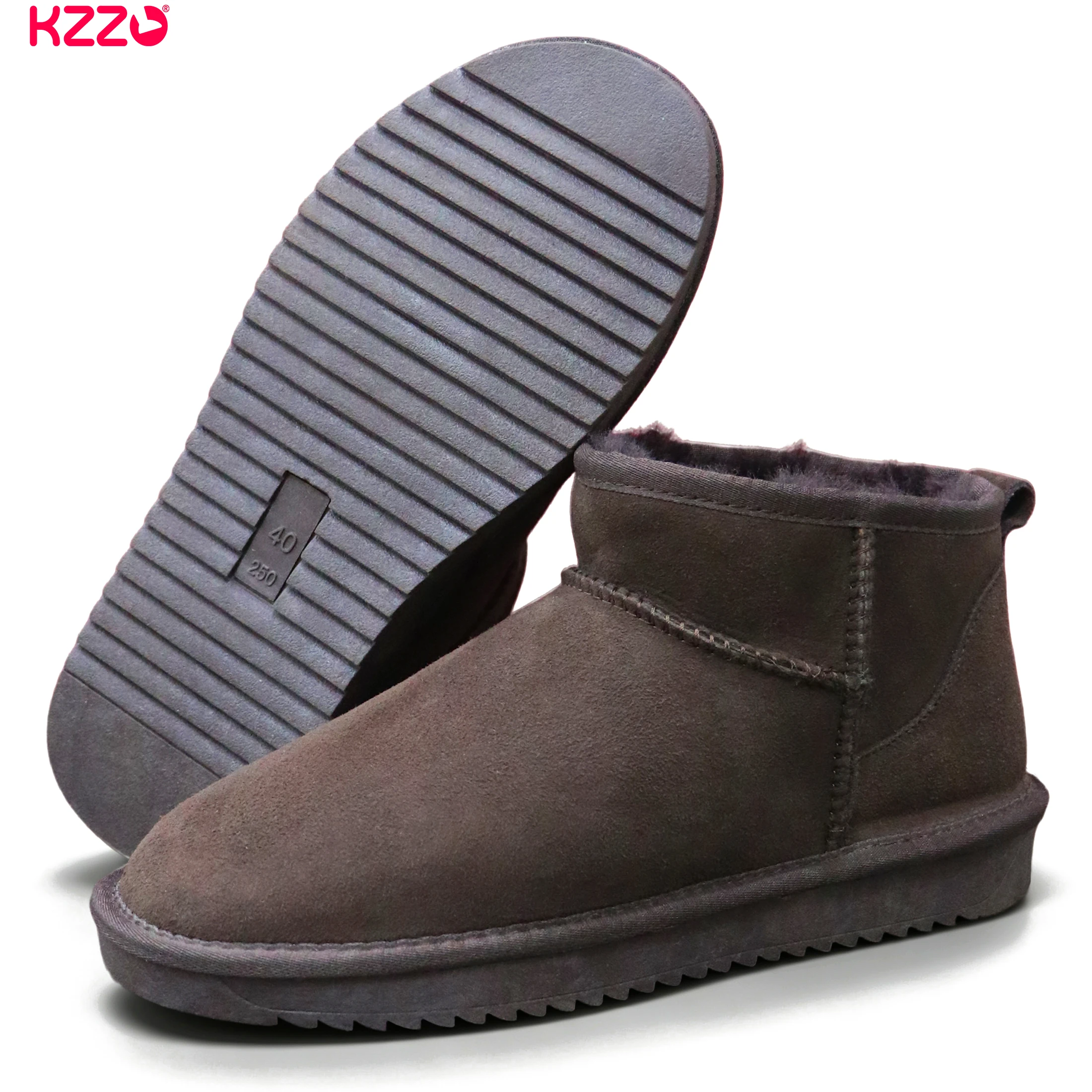 KZZO Women’s Mini Short Australian Sheepskin Snow Boots, Natural Wool Fur Lined, Genuine Leather Winter Warm Non-Slip Ankle Boot