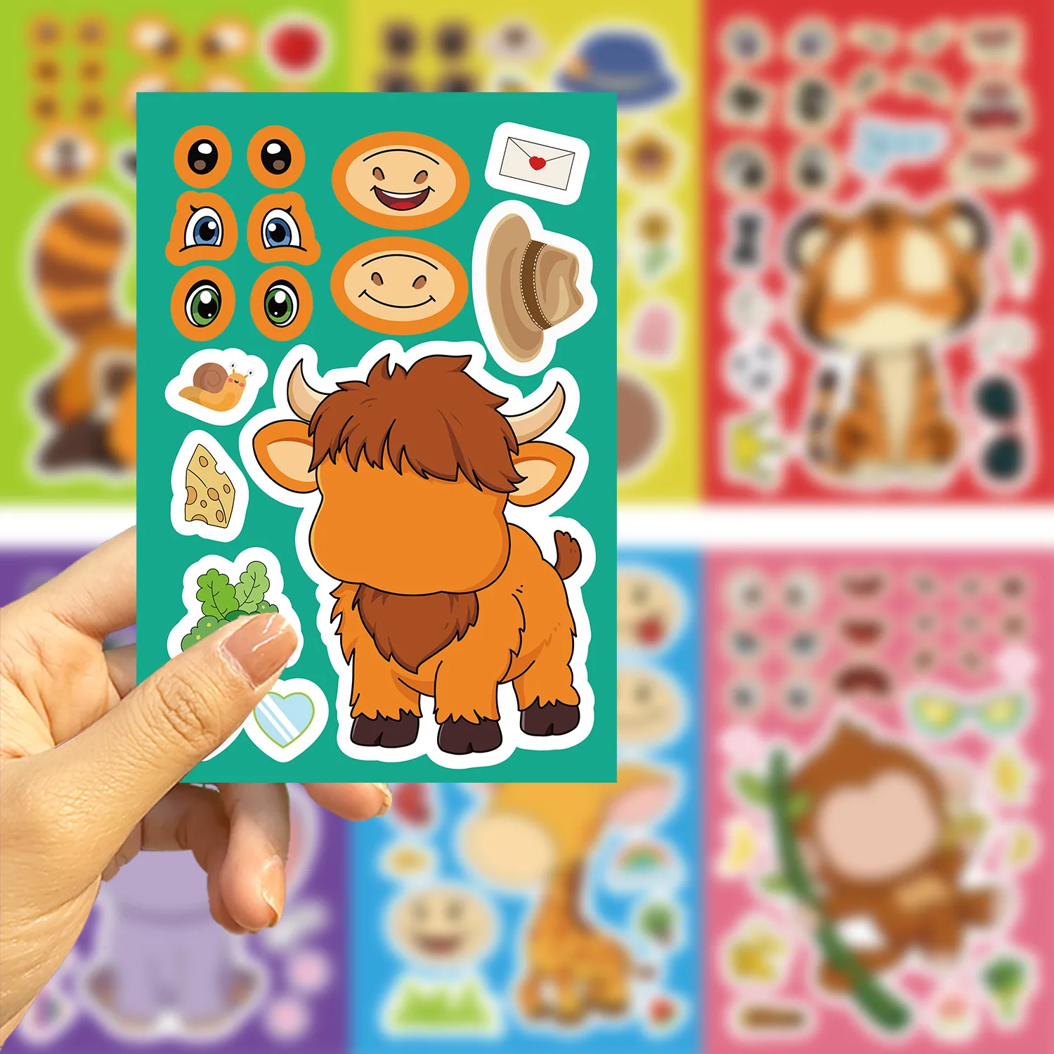 8Sheets Children DIY Puzzle Sticker Games Animals Make A Face Assemble Jigsaw Stickers Kids Educational Toys