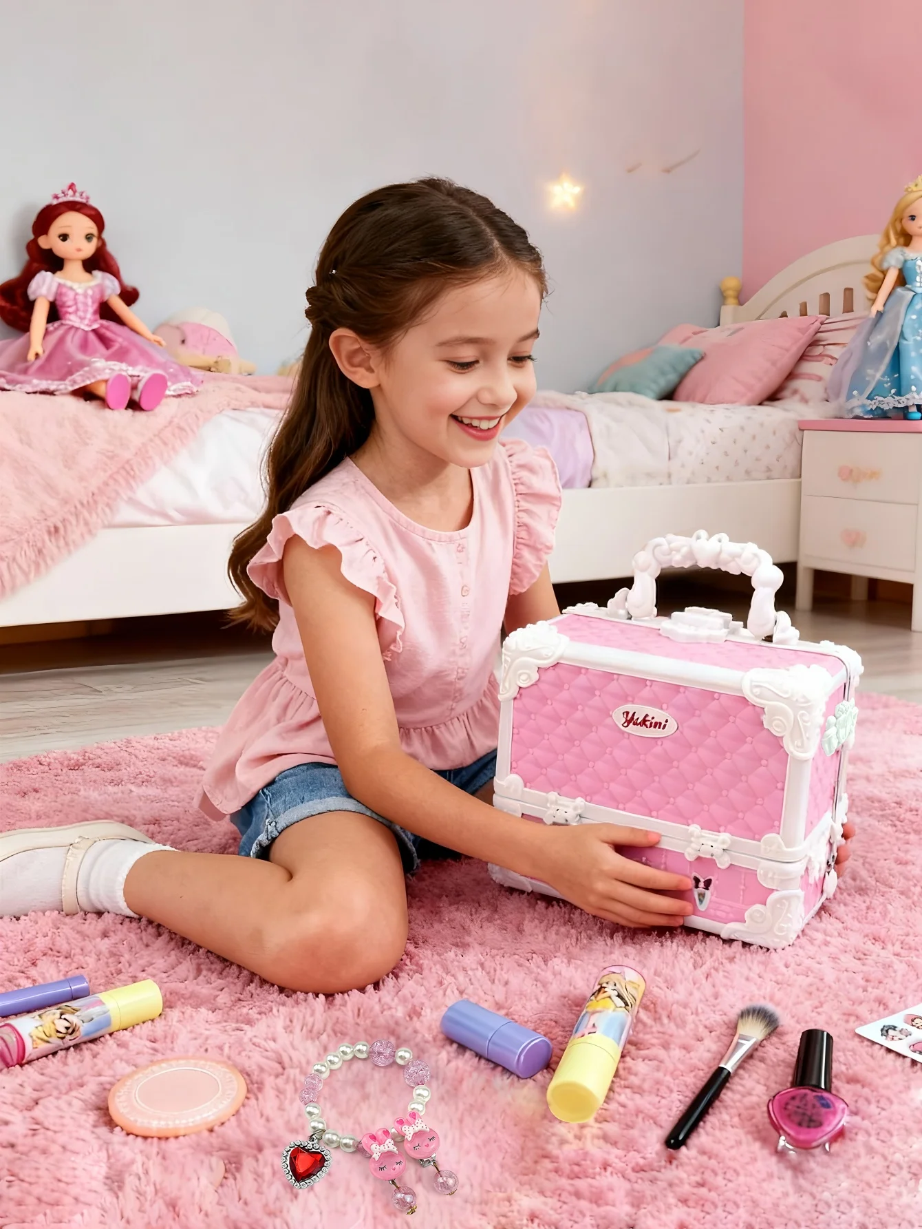 Little Girls Makeup Kit 55 Pcs - Washable Real Kids Cosmetic Set with Case, Great Birthday Gift for Kids