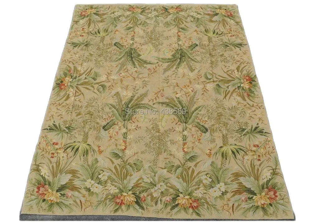 

Free shipping 10K 8'X10' Needlepoint Rug, 10K Rice Stitched field & Cross Stitched Flowers, 100% New Zealand Wool