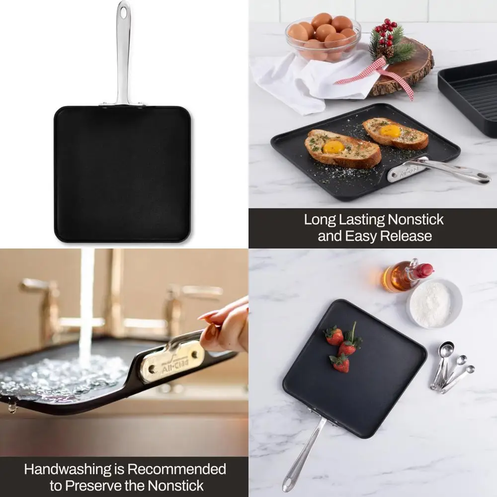 

All-Clad HA1 Nonstick 11-inch Square Griddle, Oven and Broiler Safe up to 500°F, with Lid Safe for Use up to 350°F, Black Cookwa