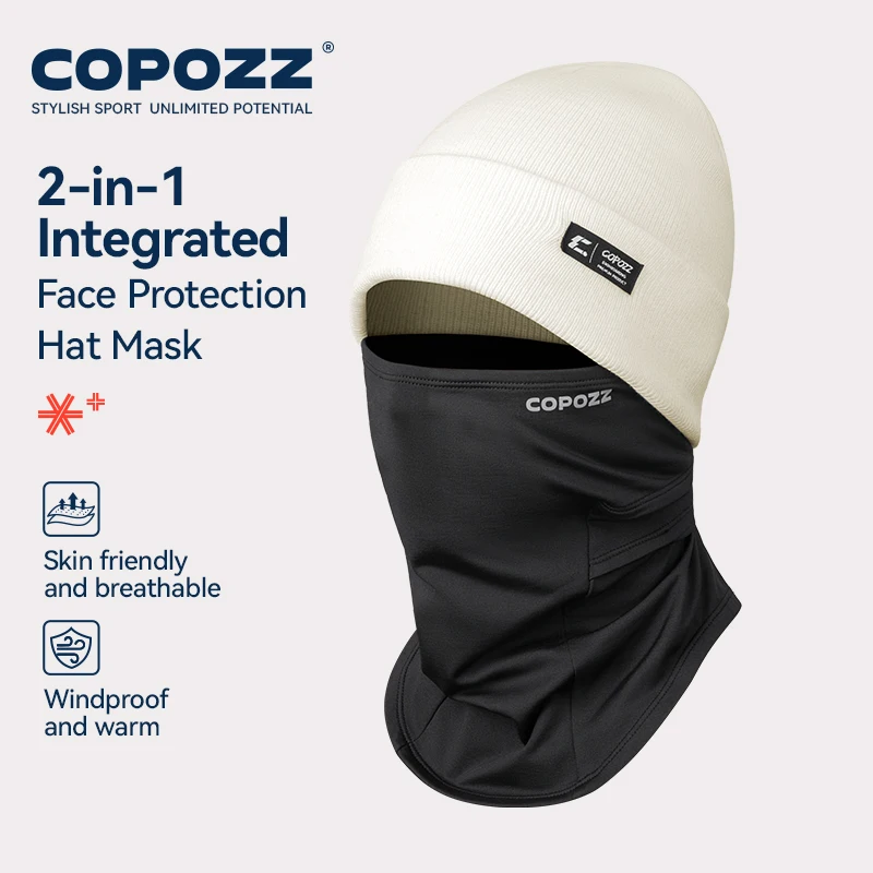 COPOZZ Adult Winter Ski Full Face Mask Knit Cap 2 in 1 Warm Coldproof Windproof Fleece Hat Solid Breathable Men Women Cycling