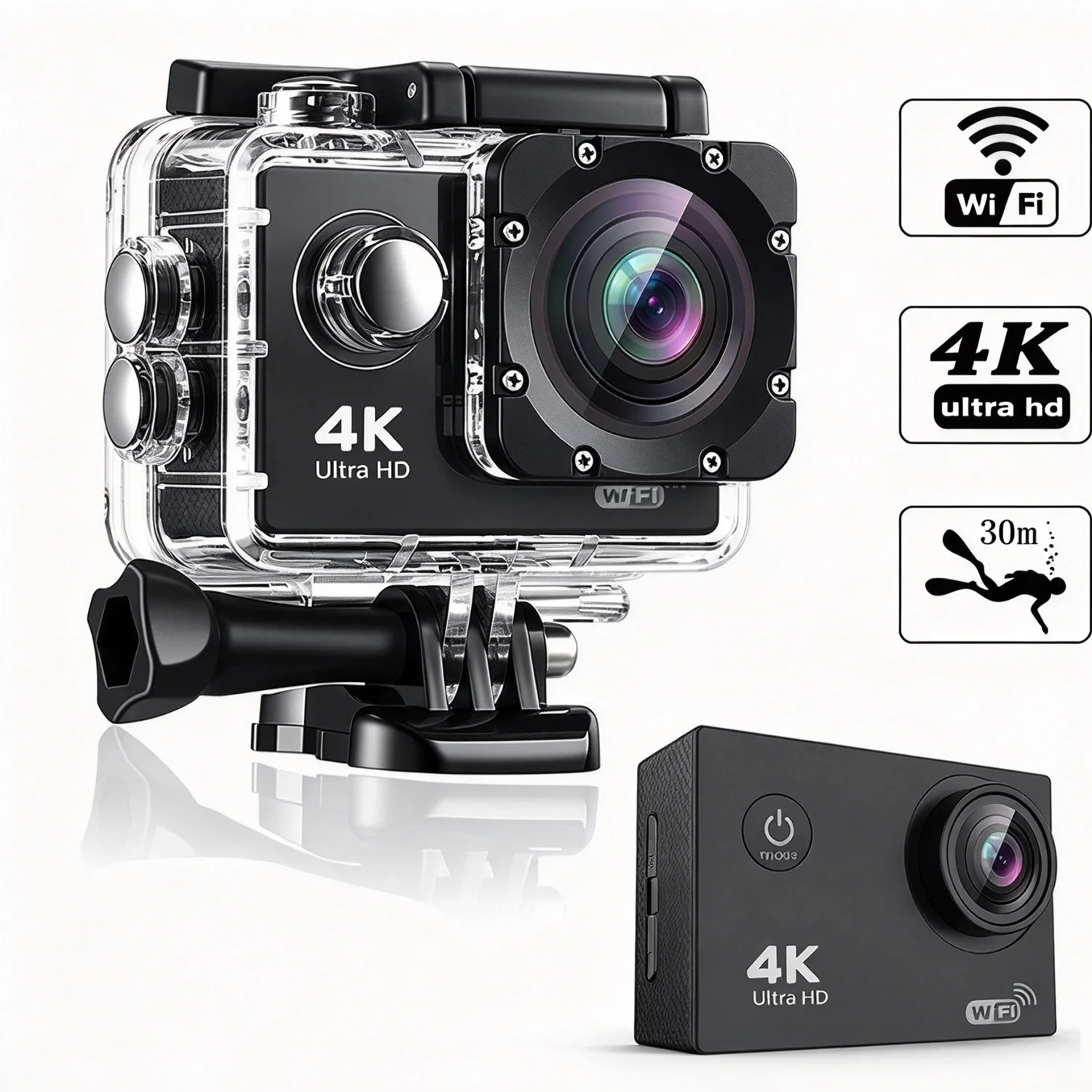 4K Ultra HD Action Camera 16MP WiFi 2.0 inch Screen 170° Wide Angle 30M Waterproof Helmet Sport Cam DVR Webcam Video Recorder