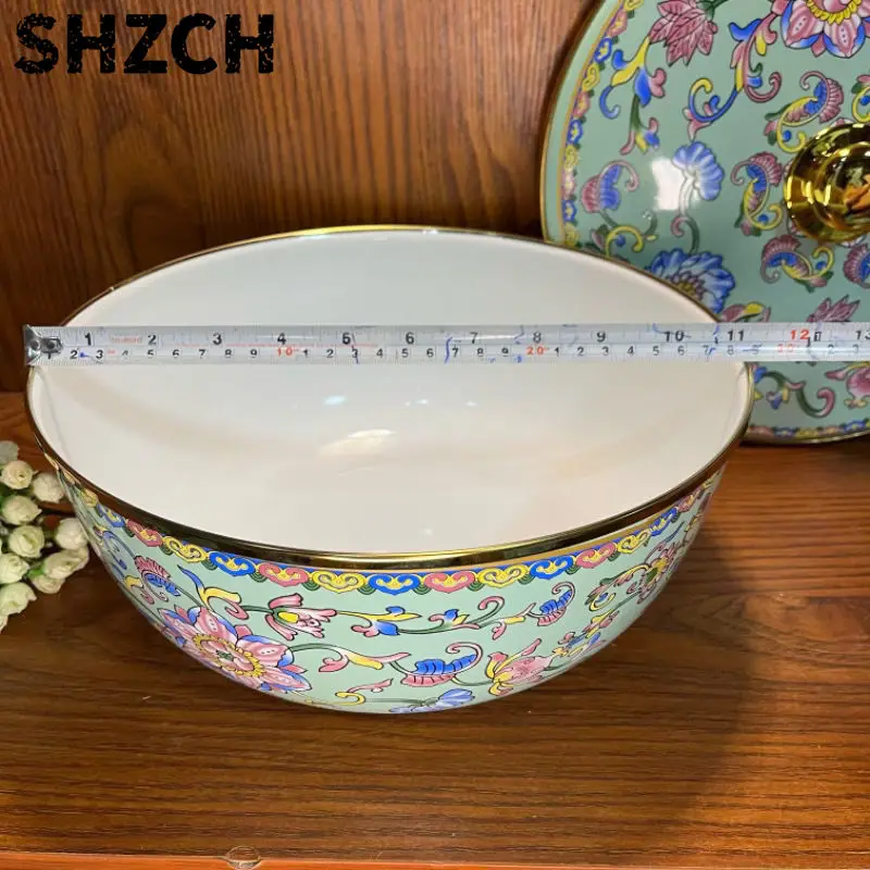 Enamel enamel European-style 29 cm large-capacity pots and bowls with lids deepen pots dumplings stuffing bowls pig oil tanks