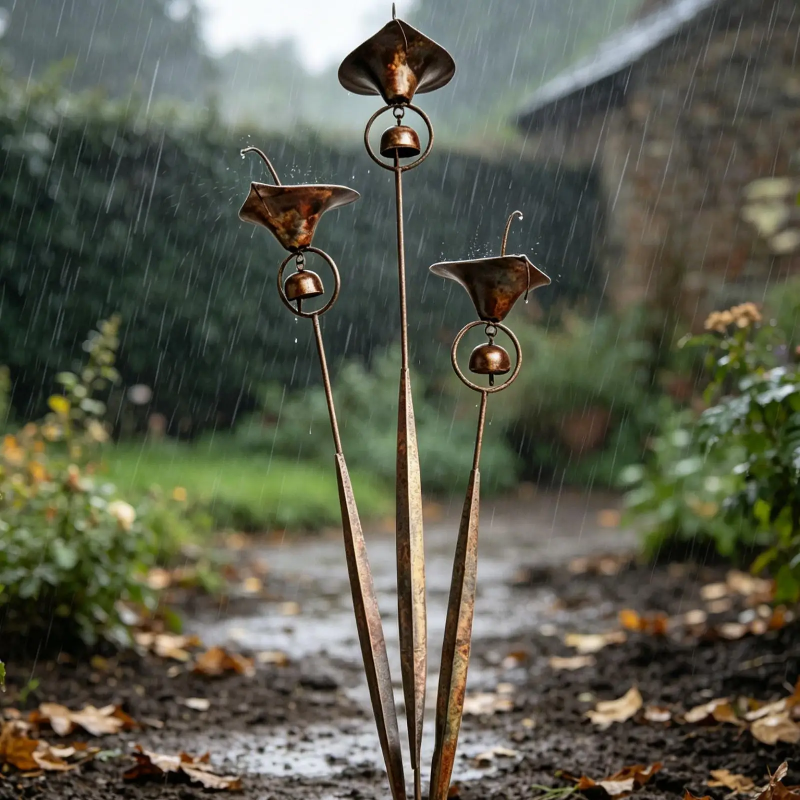 Decorative Yard Stakes Handmade Metal Weather Resistant Flamed Flower Stake with Bells for Outdoor Backyard Deck Lawn Landscape