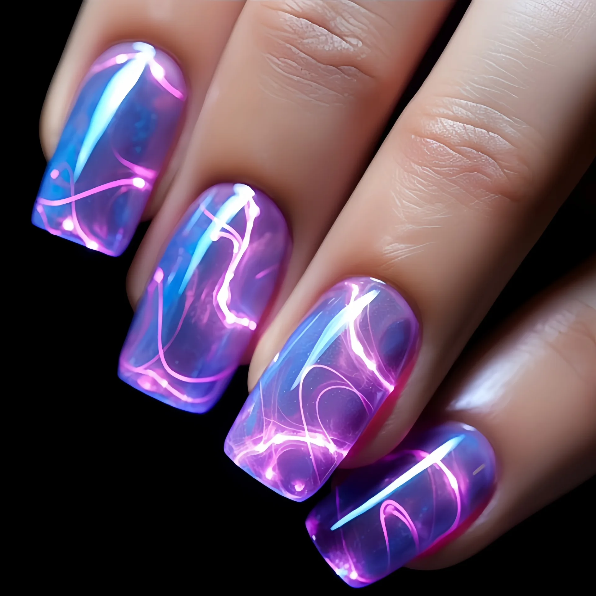 24 قطعة/المجموعة/مجموعة أظافر صناعية متوسطة الطول للنساء والفتيات Y2K متدرجة أرجواني أزرق أصفر أخضر مربع أطراف اللوز اضغط على الأظافر الصناعية