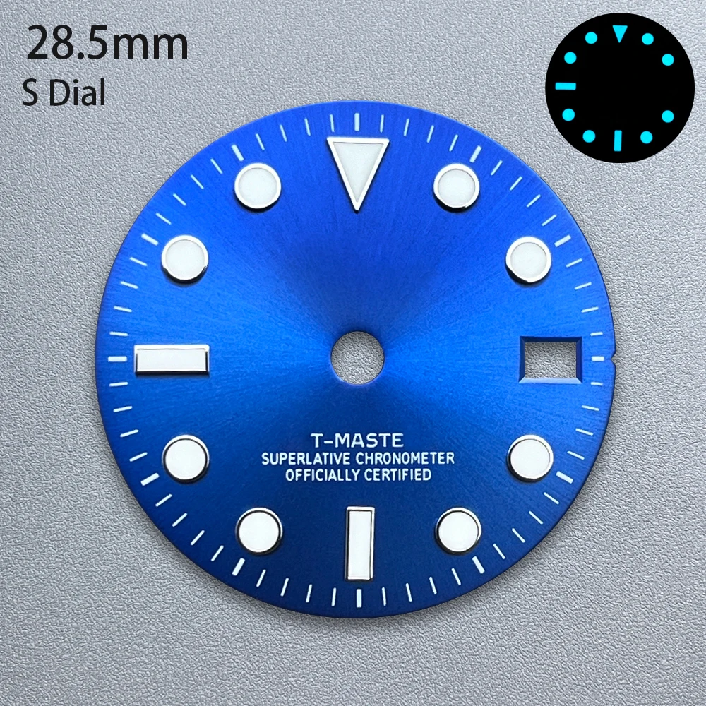 28.5mm 3D S Logo Meteorite GMT Dial Fit NH34 Japanese Movement Ice Blue Luminous Watch Modification Accessories