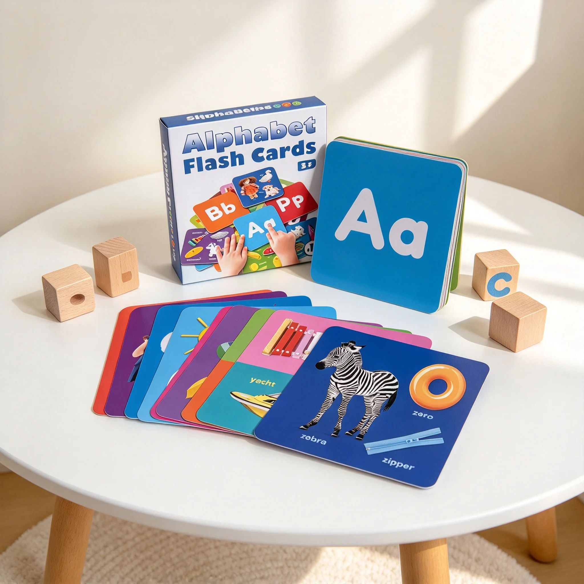 48-Page Full-Color ABC Alphabet Flashcards – Educational Early Learning Tools, Double-Sided with Rounded Corners