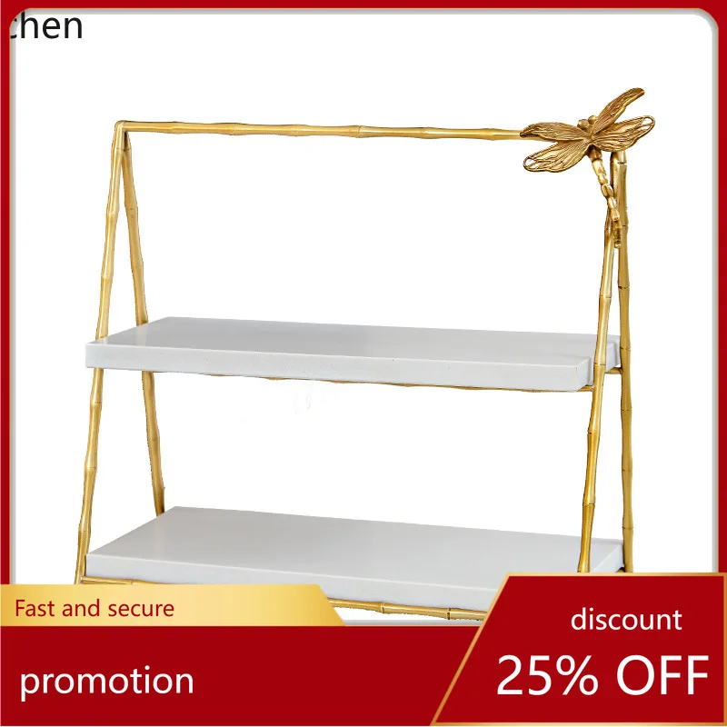 

CZ Brass Double-Layer Display Rack Storage Desktop Cup Holder Decoration Kitchen Living Room Afternoon Tea Organizer