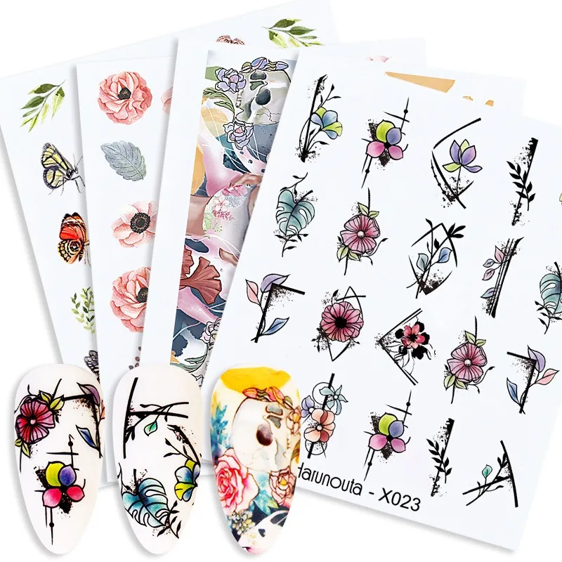 Água adesivos para unhas, Manicure Sliders, Summer Flower Sticker Design, Inscritores para unhas, 19pcs