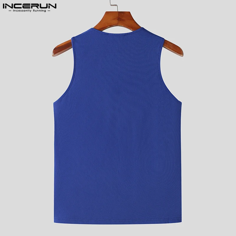 INCERUN Tops 2024 Korean Style Men Shoulder Strap Design Sexy Elastic Vests Casual Well Fitting Solid Sleeveless Waistcoat S-5XL