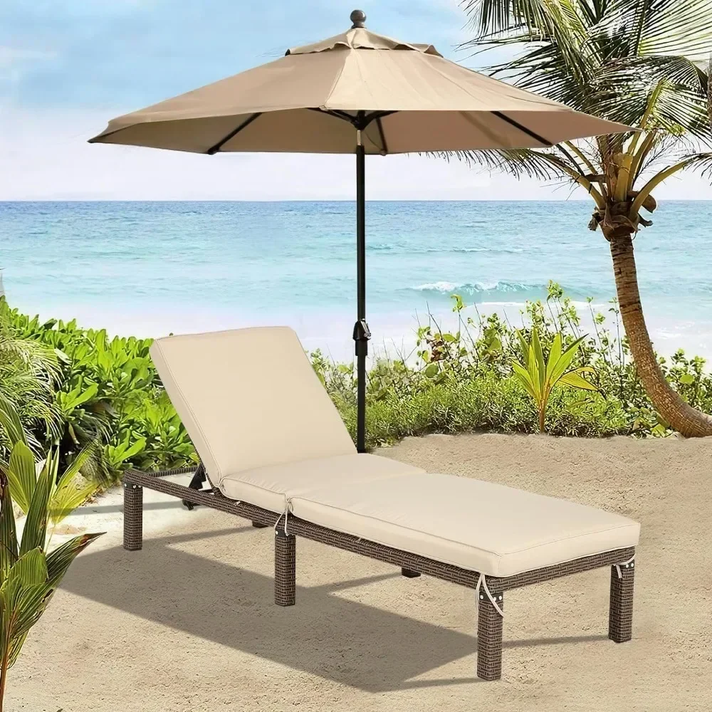 

Rattan Chaise Lounge for Outside Patio Adjustable Wicker Chaise Lounge with Cushions Sun Bathing Lounge Beach Chairs