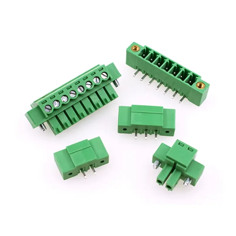 5 set 15EDGKM Plug-in Green Terminal Block 3.81mm Curved/Straight Pin Socket 2/3/4/5/6/7/8p With Flange Ears