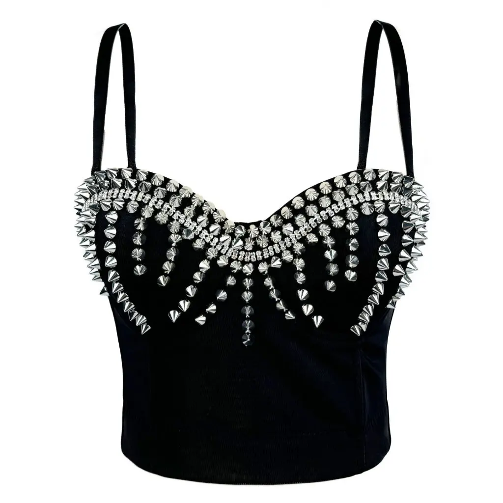 

Sexy Exposed Waist Corset High Sense Nightclub Bar Top Europe And US Style Rivet Detail Women's Vest