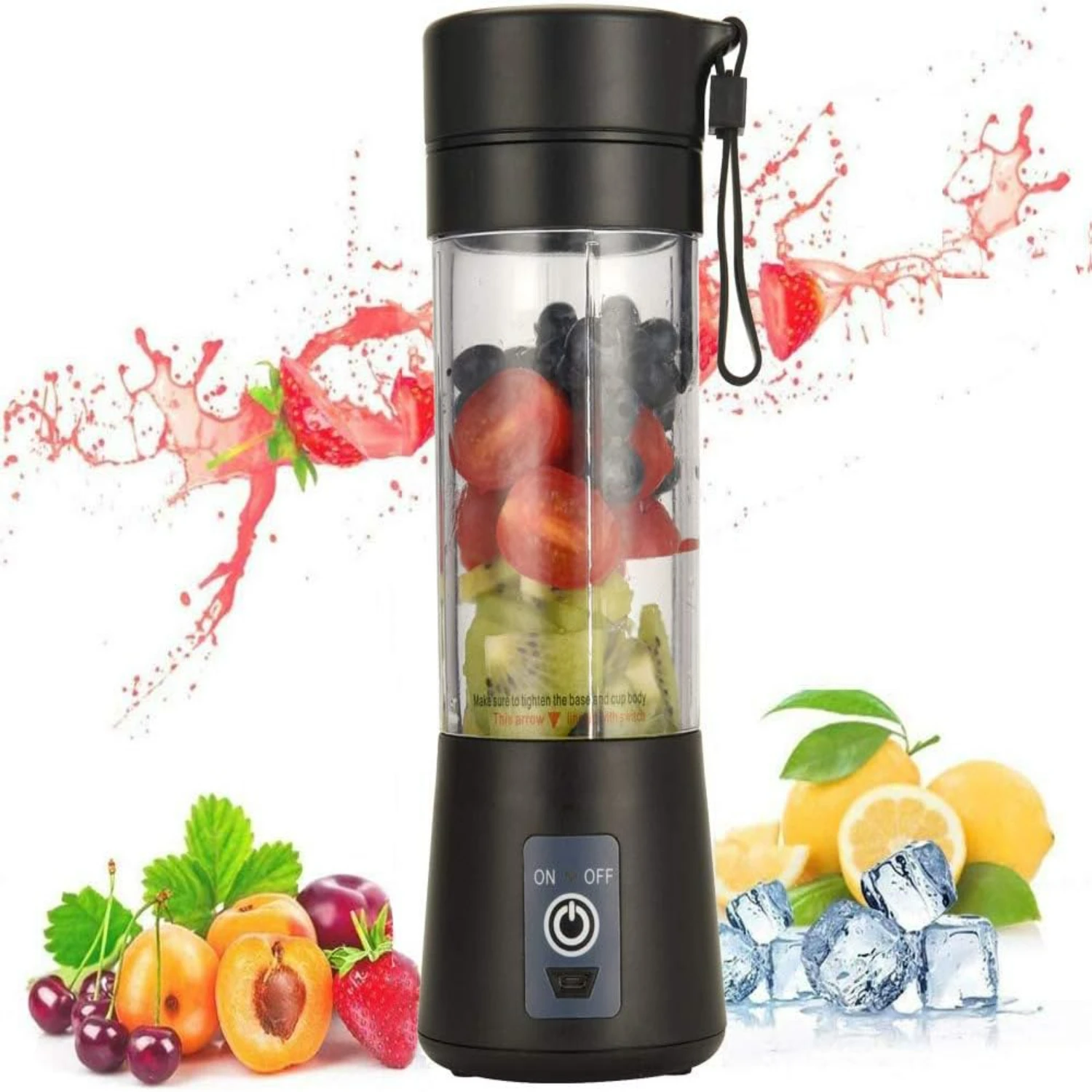 

Black Portable Personal Size USB Juicer Cup Blender with 2000mAh Rechargeable batteries, 13oz Fruit Mixer Machine for Shakes and