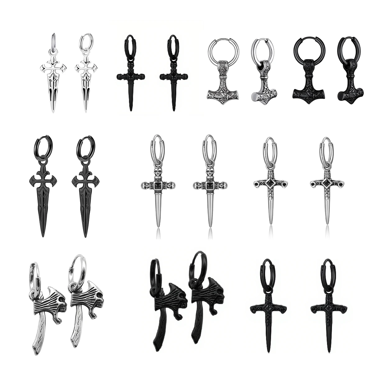 A variety of cross earrings are suitable for women to wear. Popular skull earrings and men's hip-hop stainless steel accessories