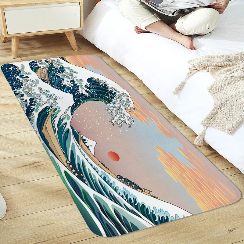 

Japanese Waves Carpet for Bedroom Floor Living Room Rug Outdoor Entrance Doormat Kitchen Treadmill Rugs Digital Print Bathmat