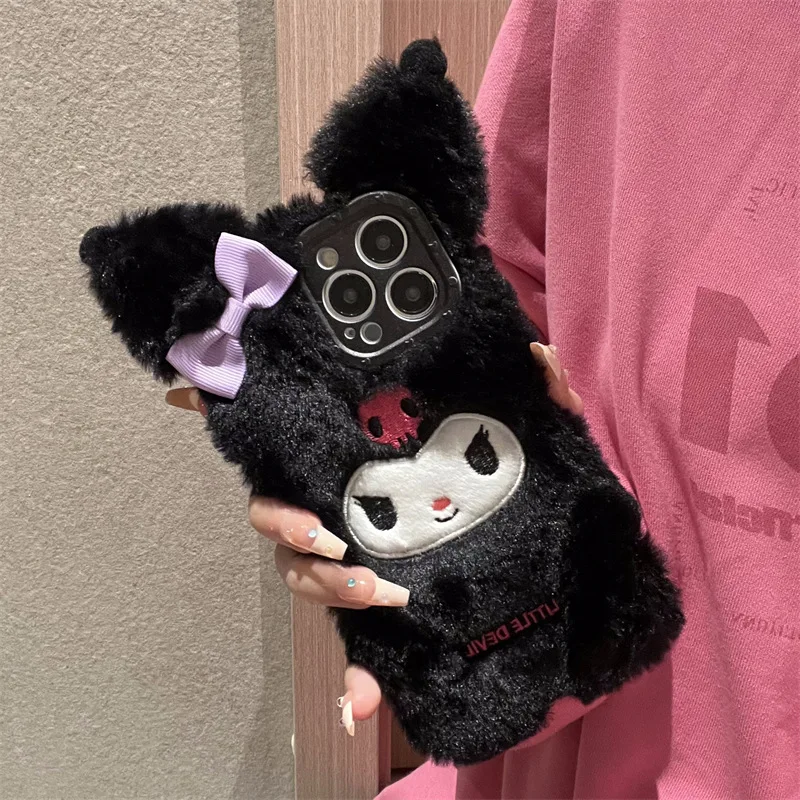 

kawaii Sanrio Anime Plush Phone Case Kuromi Cartoon Apple Iphone 14 13 12 11 Pro Max X Xr Xs Plus Soft Shockproof Cover Case