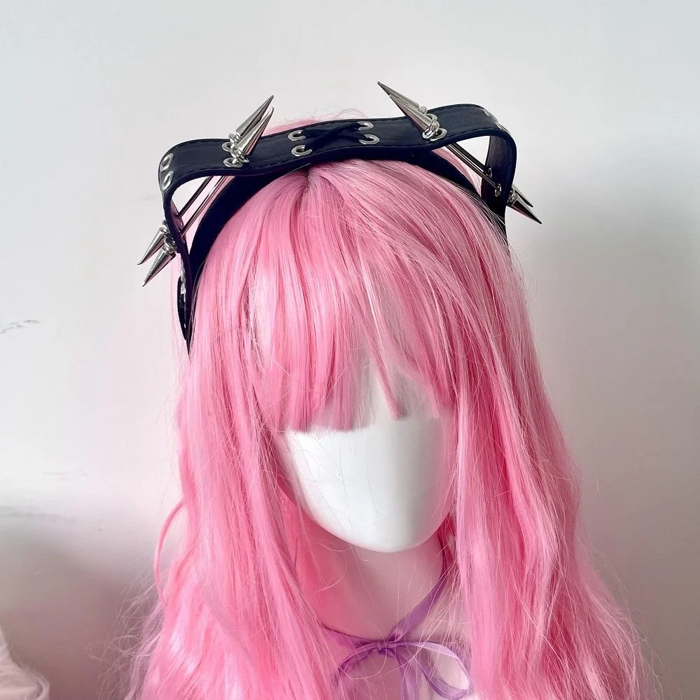 Y2K donna ragazza Lolita Punk rivetti cerchio per capelli in pelle KC fascia Harajuku Gothic Ladies Hip hop punk fasce per capelli accessori per capelli