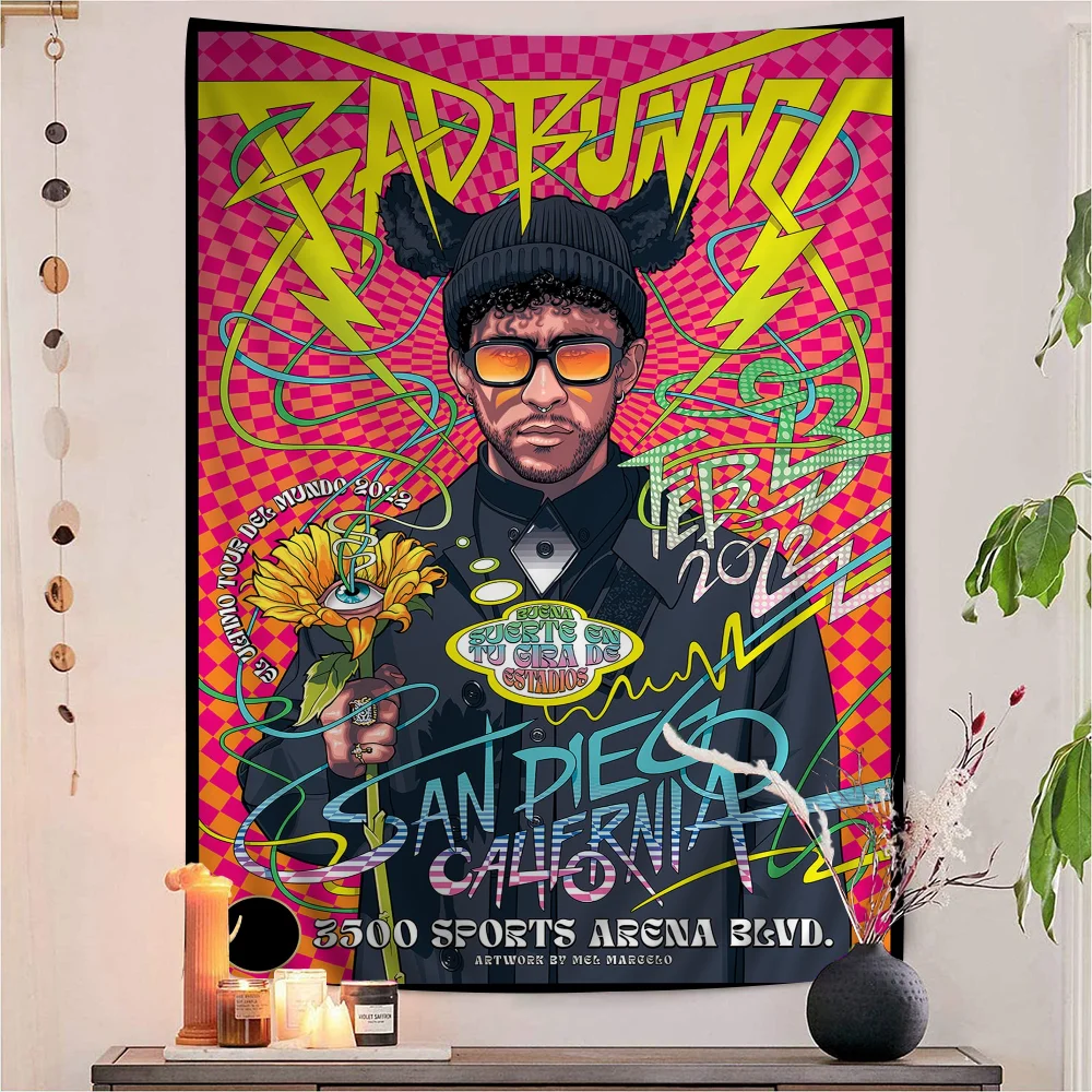 Pop Hip Hop Rapper B-Bad B-Bunny Hanging Bohemian Tapestry Hanging Tarot Hippie Wall Rugs Dorm Wall Hanging Home Decor