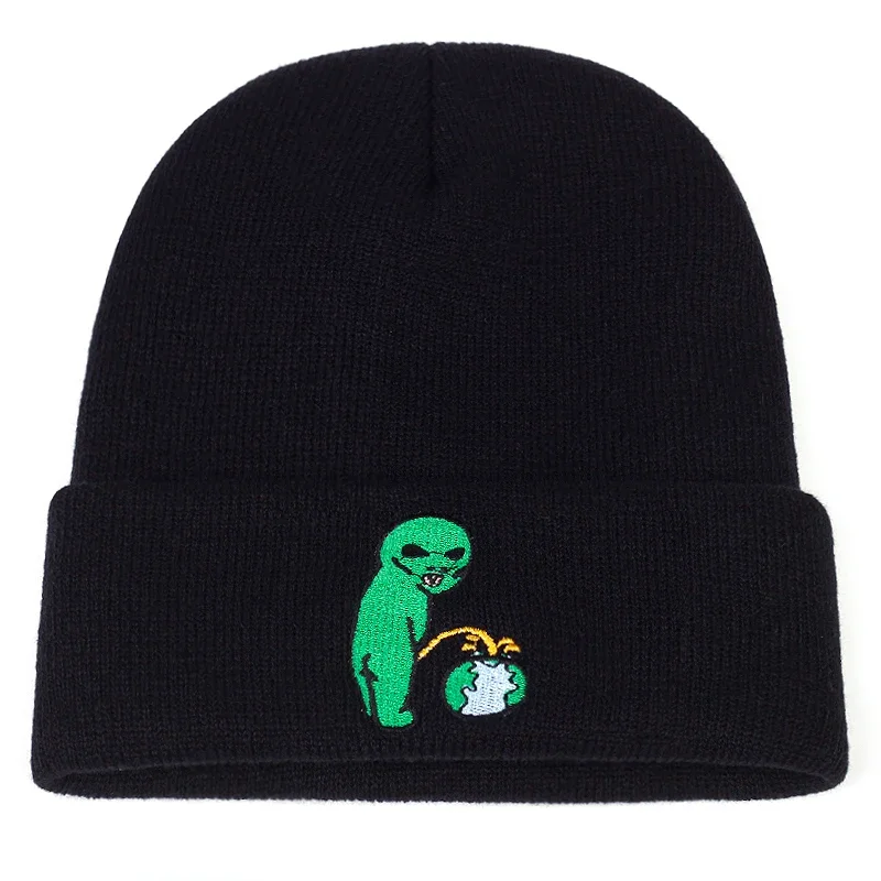 Unisex Alien Embroidery Beanies Autumn and Winter Outdoor Warm Knitted Hat Hip Hop Caps for Women Men