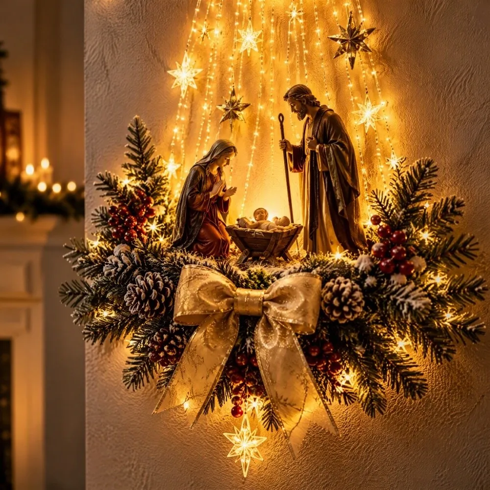Wall Mounted Lighted Wall Decoration Warm White Lights Christmas Theme Style Light-emitting Birth Scene Wall Decoration