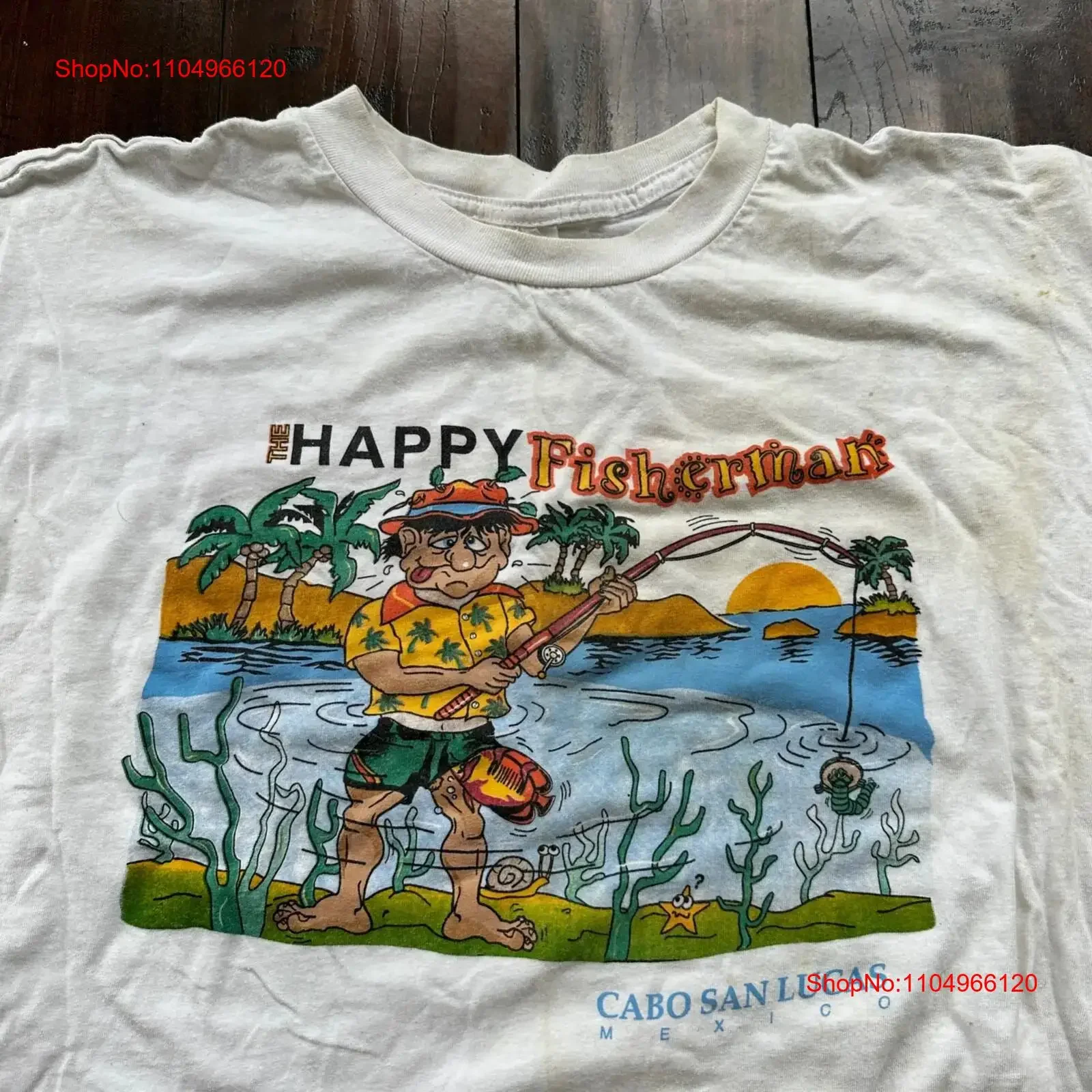 Camiseta vintage para adultos con diseño de pescador feliz, divertida, con chiste y humor, Y2K Cabo San Lucas Suck, mangas largas o cortas, vintage, lavada
