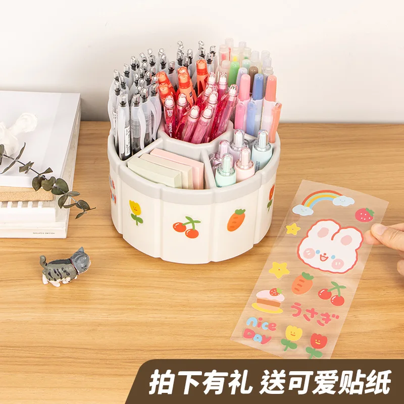 360 Degree Rotating Pen Holder with 6 Compartments Large Capacity Desktop Stationery Organizer for Students Office Desk, Holds