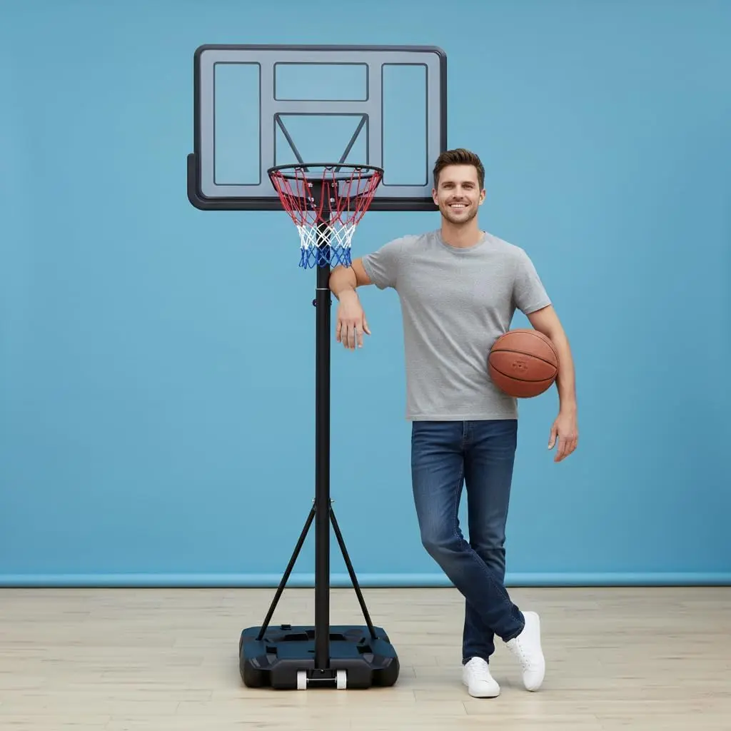 

Adjustable Basketball Hoop 3.3-10ft, 40in Shatterproof Backboard, Portable System for Youth/Adults