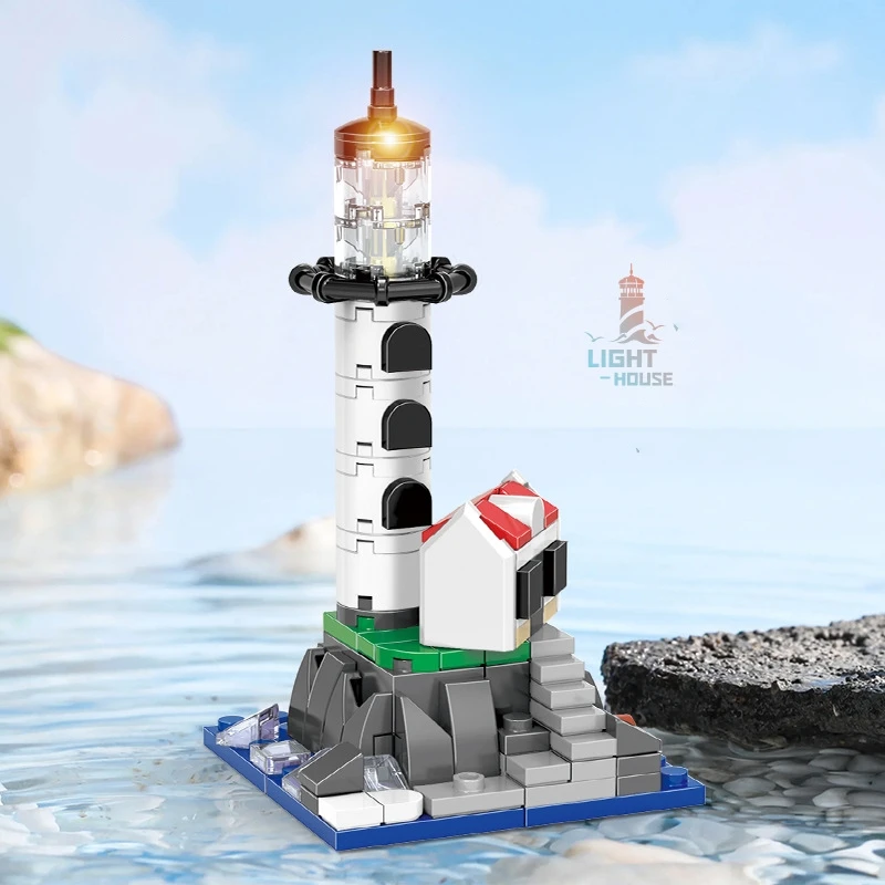 Electric Lighthouse Building Blocks Sea Island Fisherman's Hut Light House Assembly Model Bricks Idea Gift Toys for Children Kid