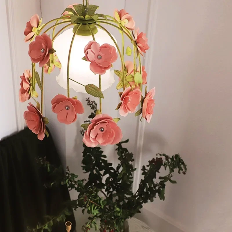 French Garden Rose Chandelier Restaurant Retro Creative Bedroom Lamps Hallway Bay Window Balcony