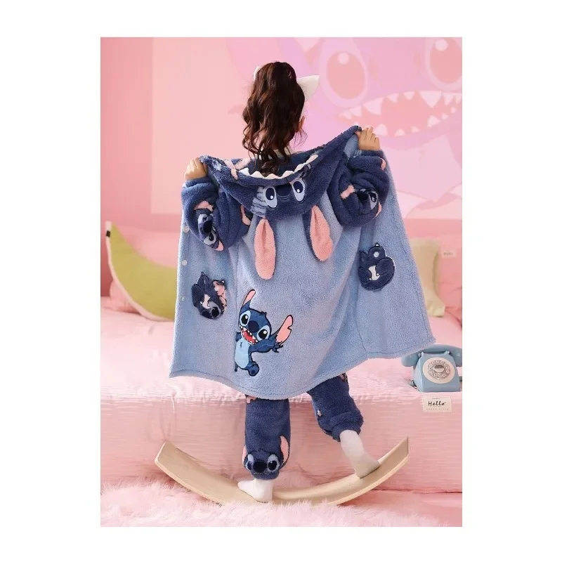 Disney Stitch Children\'s Pajamas Girls Winter Girl Set Loungewear Pajama Sets Child Sleepwear Robe Clothing Mother Kids