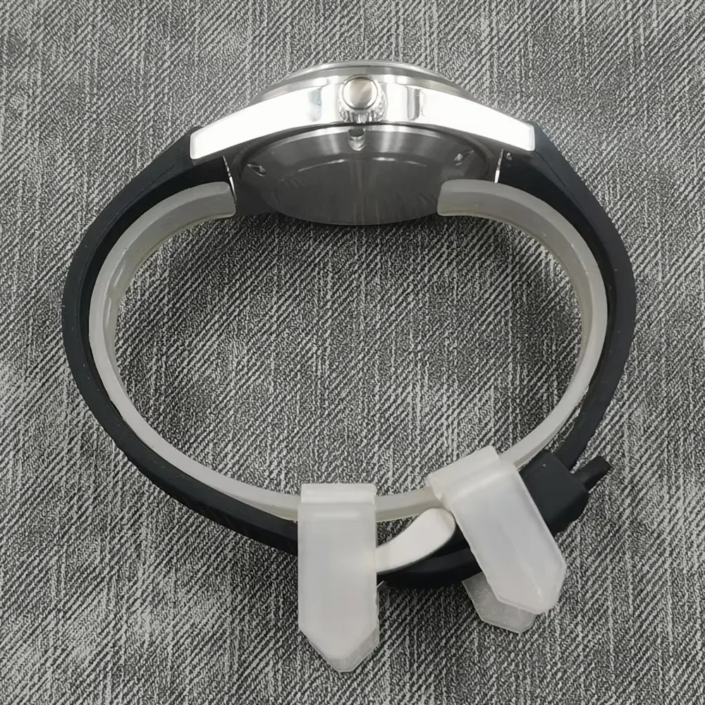 38mm vidro arqueado nh35 movimento masculino relógio automático estéril mostrador de borracha pulseira preta luminosa relógio mecânico masculino