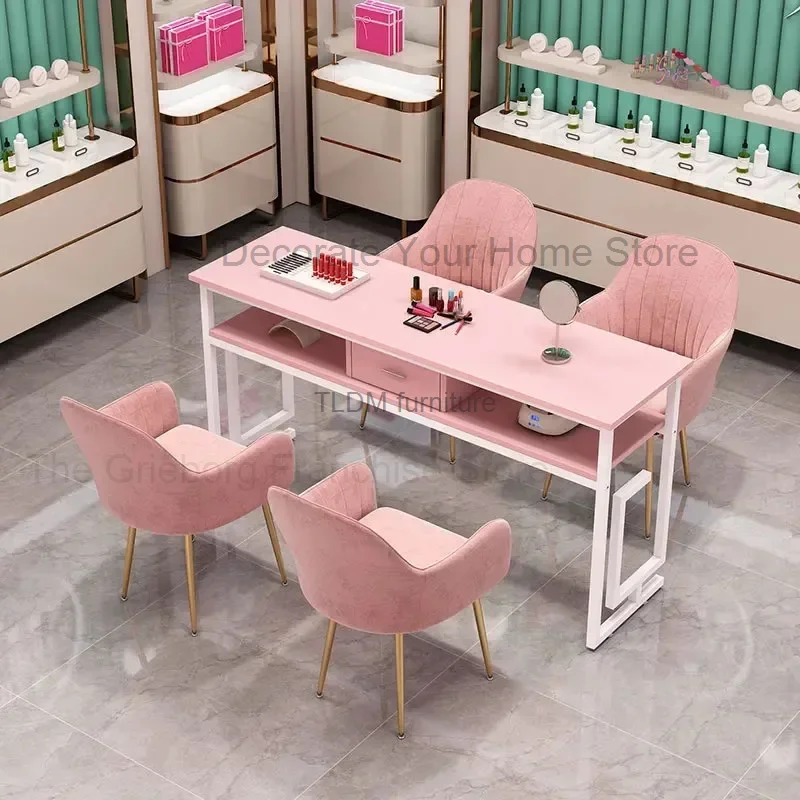

Modern Minimalist Nail Tables Salon Furniture Single Double Manicure Tables Chair Set Luxury Professional Manicure Table D