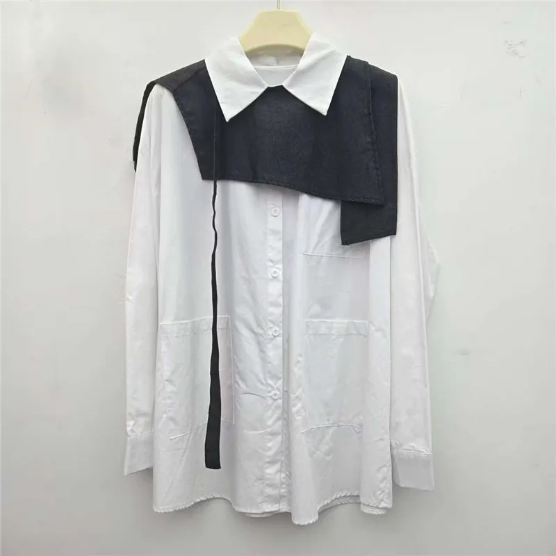 

SuperAen 2025 Autumn New Fashion Denim Short Shawl Vest Long-sleeved Design Europe and America Style Loose Shirts Two-piece Sets