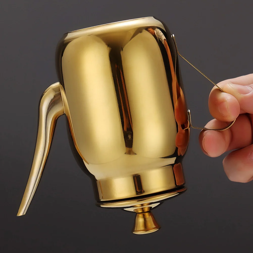 

304 Stainless Steel Oil Pot 300ml Golden Fine Spout Leak Proof Kitchen Oil Container Soy Sauce Vinegar Dispenser Non Drip Easy